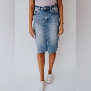 Insane Gene Womens Blue Denim Step Hem Frayed Skirt